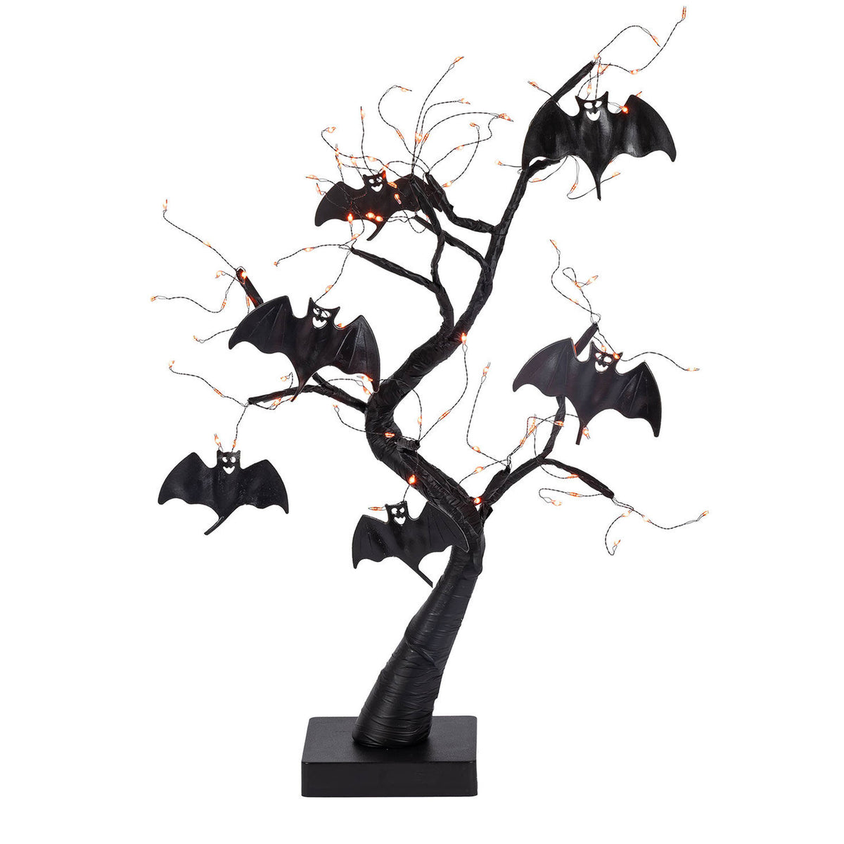 2 ft Battery-Operated Black Willow Halloween Tree with Bats