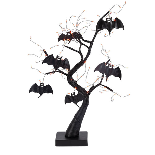 2 ft Battery-Operated Black Willow Halloween Tree with Bats