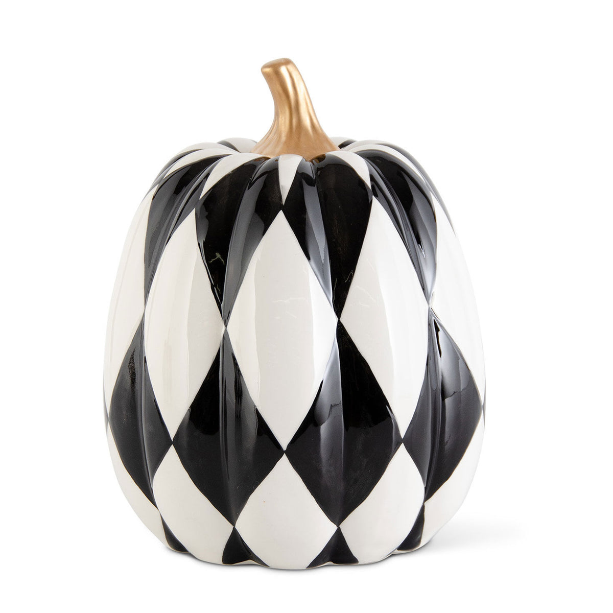 K&K Interiors Black and White Harlequin Ceramic Pumpkin Decoration, 10"