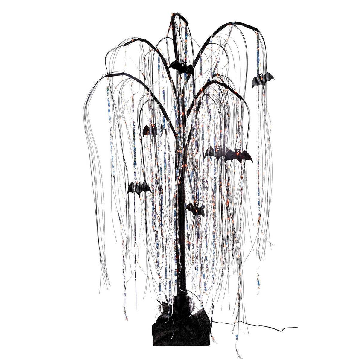 4 ft Electric Black Willow Halloween Tree with Bats and Orange Micro LEDs